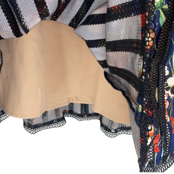 foxiedox Dress Womens Large Blue Bryonia Mini Floral Print Cap Sleeve Lace Party - Picture 4 of 16